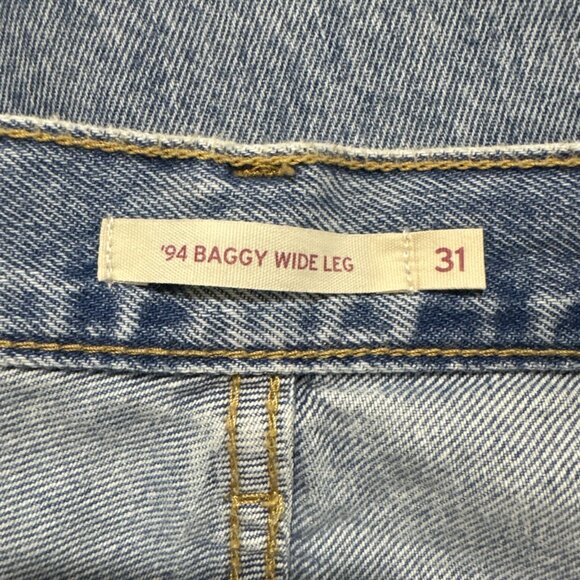 Levis Jeans Women 31 Blue 94 Baggy Wide Leg Mid Rise Distressed Light Wash Denim - Picture 4 of 11